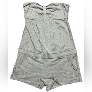 Hollister Romper Ruffle Shorts Size Large Gray Strapless 100% Cotton Y2K Lounge